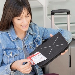 Una billetera con organización de seguridad para viajes, ideal para guardar documentos, pasaportes, tarjetas, dinero, llaves, etc.