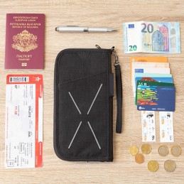Una billetera con organización de seguridad para viajes, ideal para guardar documentos, pasaportes, tarjetas, dinero, llaves, etc.