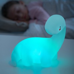 Um candeeiro LED super divertido, em forma de dinossauro, ideal para as crianças usarem como candeeiro, luz de presença, brinquedo e decoração infantil