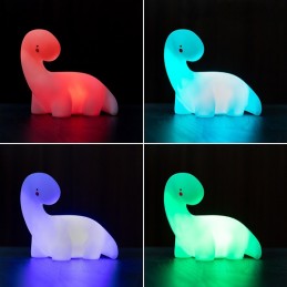 Um candeeiro LED super divertido, em forma de dinossauro, ideal para as crianças usarem como candeeiro, luz de presença, brinquedo e decoração infantil