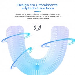 O branqueador de dentes elétrico em forma de U, que usa tecnologia de limpeza sónica para oferecer uma ação de limpeza suave e dinâmica