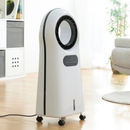 A portable evaporative air conditioner, which refreshes and purifies the environment, thanks to its 4 functions of ionization, ventilation, refrigeration and humidification