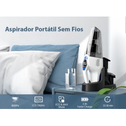 Aspirateur sans fil Turbo 8000 PA Rechargeable avec technologie d'aspiration cyclonique, utilisable sur une grande variété de surfaces