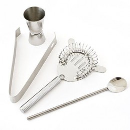 Cocktail set, made from stainless steel, includes 5 essential pieces to prepare cocktails for you and your friends