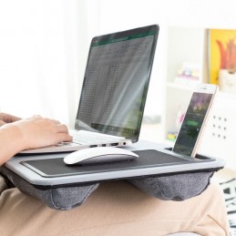 This is a laptop table with a comfortable cushion integrated into the support base, which allows you to work comfortably.