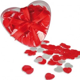 Muestra tu lado romántico y llena tus espacios del color del amor esparciendo estos apasionados confeti rojos en forma de corazón.