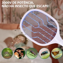 Esta fantástica raqueta eléctrica antiinsectos 2 en 1 está equipada con una luz LED de 360-400 nm que atrae insectos voladores y los ataca.