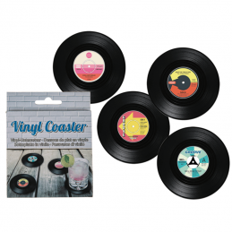These vinyl record-shaped coasters will surprise your guests with their originality.
