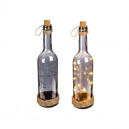 Botella de vidrio ahumado con 10 luces LED de colores cálidos, para iluminar y decorar ambientes con estilo.