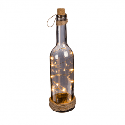 Botella de vidrio ahumado con 10 luces LED de colores cálidos, para iluminar y decorar ambientes con estilo.