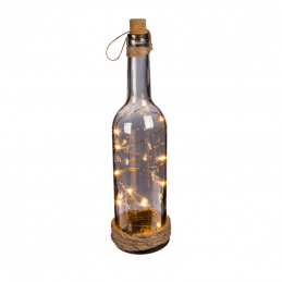 Smoked glass bottle with 10 warm-colored LED lights, to illuminate and decorate environments with style.