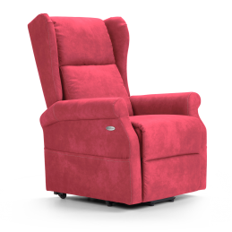 Este sofá possui um sistema que permite que o sofá levante e desça permitindo que a pessoa se sente ou saia do sofá sem efetuar qualquer esforço.