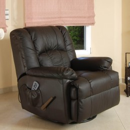 This Armchair - Leather Massage Chair, has an elegant design that incorporates a vibration massage system and lumbar heat.