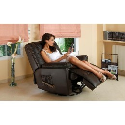 Este Sillón - Sillón de Masaje de Piel, tiene un diseño elegante que incorpora un sistema de masaje por vibración y calor lumbar.
