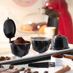Ora puoi preparare deliziosi caffè in modo semplice e veloce con l'aiuto di questo set di capsule riutilizzabili, compatibili con le macchine Dolce Gusto.