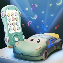 Dieses autoförmige Telefon ist auch ein Sternenlichtprojektor, der beim Einschalten sanfte Musik abspielt, um Ihrem Baby beim Einschlafen zu helfen.
