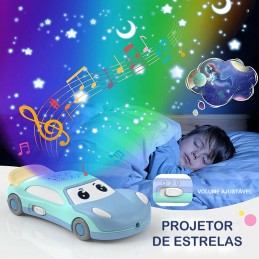 Este teléfono con forma de automóvil también es un proyector de luz de estrellas que, cuando se enciende, reproduce música suave para ayudar a su bebé a conciliar el sueño.