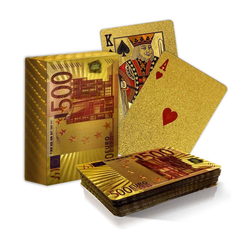 A 54-card deck with an elegant gold-plated design, consisting of 52 regular cards and 2 Jokers.