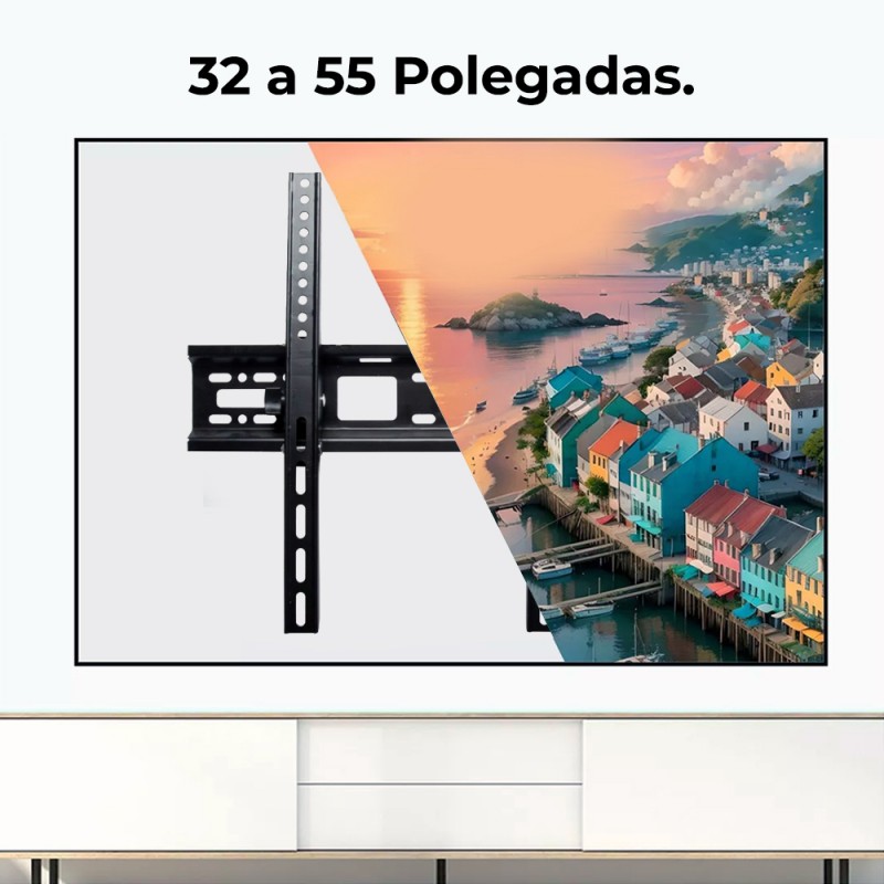 Soporte de pared inclinable para TV de 32 a 55 pulgadas Este soporte de TV ultraplano e inclinable es ideal para ahorrar espacio en su hogar, ya que se encuentra a solo 50 mm de la pared.
