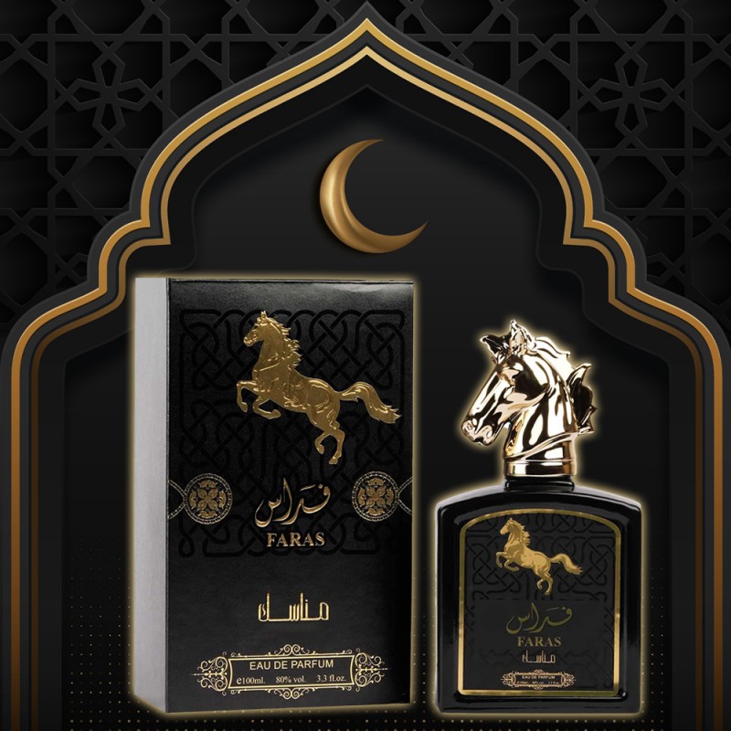 Parfum arabe Homme Faras Ode à la royauté arabe, ce parfum a été conçu pour les hommes sophistiqués, charmants et authentiques.