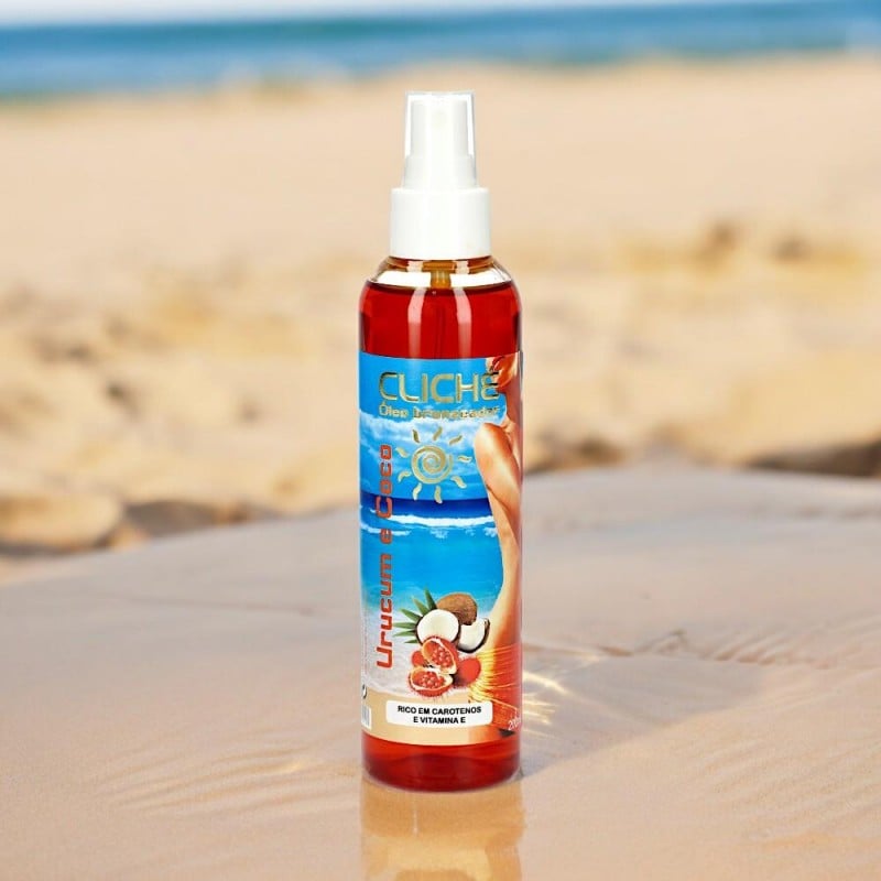 Óleo Bronzeador de Urucum e Coco – 200ml Aproveite o Verão com este incrível óleo bronzeador de urucum e coco e obtenha um bronzeado radiante e duradouro