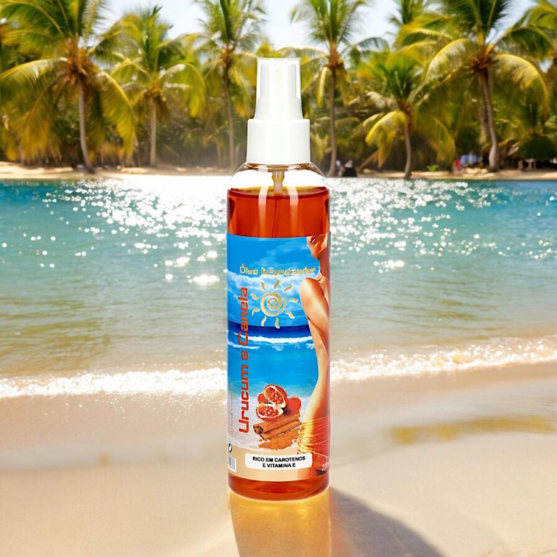 Óleo Bronzeador de Urucum e Canela – 200ml Aproveite o Verão com este incrível óleo bronzeador de urucum e canela e obtenha um bronzeado radiante e duradouro