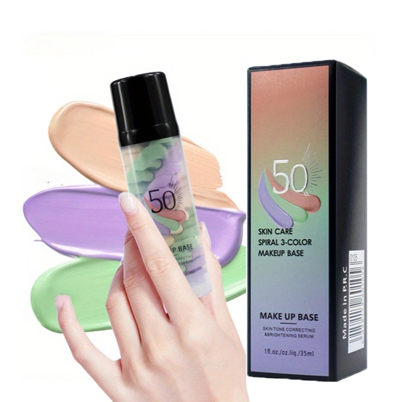Deluxe korrigierende und aufhellende dreifarbige Grundierung – 5 in 1 Diese Make-up-Grundlage dient als farbkorrigierender Primer, der Ihre Haut aufhellt und eine makellose Grundlage für das Make-up bietet.