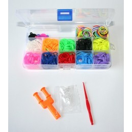 Organizer with 600 Rubber Bands and Rainbow Loom Accessories This plastic organizing box is the perfect way to separate each color