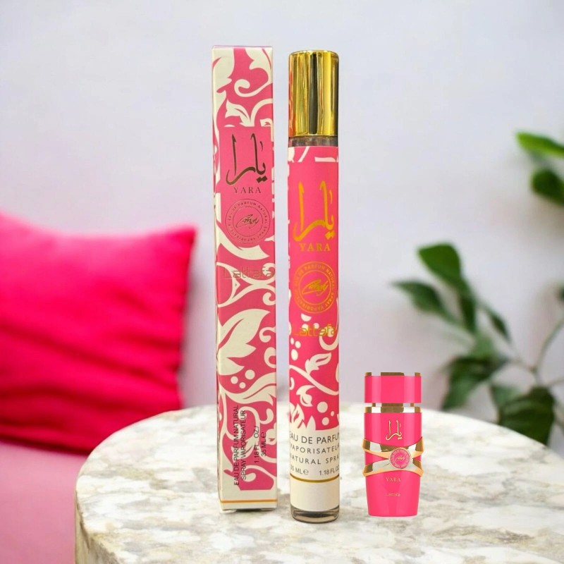 Profumo arabo Lattafa Yara Candy - 35 ml Un profumo arabo da 35 ml della fragranza Lattafa Yara Candy, in una composizione che mette in risalto l'individualità e il potere dell'eleganza