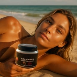 Esta gelatina bronzeadora enriquecida com urucum e coco, ajuda a conseguir um bronzeado intenso, exótico e dourado, sem descurar o cuidado da sua pele