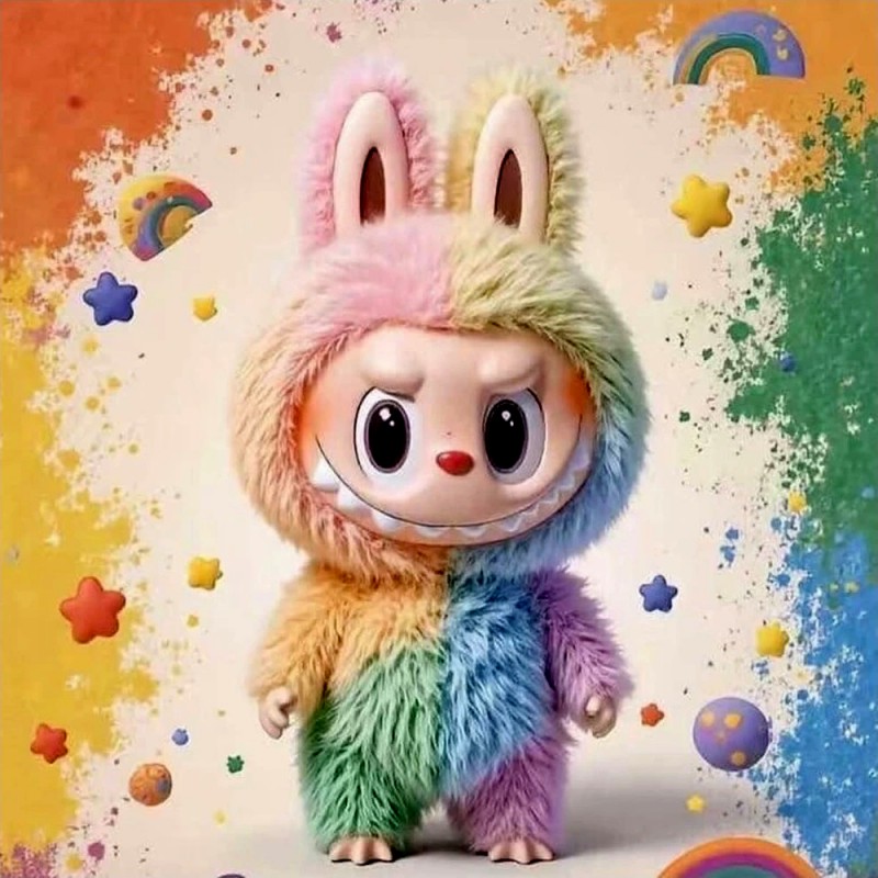 Labubu fa parte dell'universo fantasioso The Monsters, questa edizione speciale rappresenta i colori vibranti dell'arcobaleno