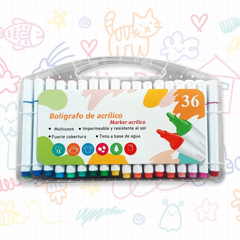 Marcadores acrílicos - Paquete de 36 Marcadores acrílicos con 36 colores brillantes, de secado rápido y tinta resistente al sol y al agua.