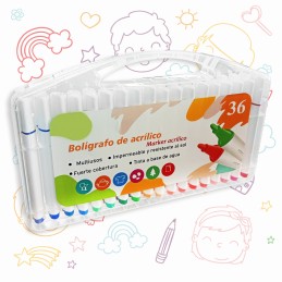 Acrylic markers with 36 bright colors, quick drying and sun and water resistant ink.