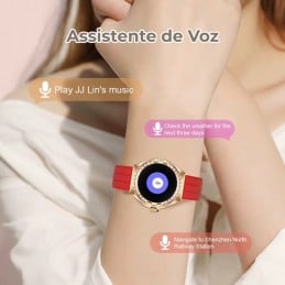 Women's Gold AMOLED 1.3" Smartwatch, Bluetooth Calling, IP68, and 3 Wristbands. Compatible with Android & iPhone, up to 2 days of battery life, and wireless charging.