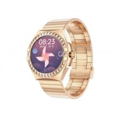 Women's Gold AMOLED 1.3" Smartwatch, Bluetooth Calling, IP68, and 3 Wristbands. Compatible with Android & iPhone, up to 2 days of battery life, and wireless charging.