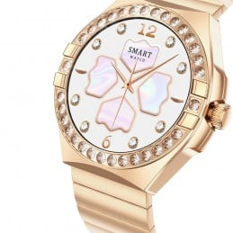 Women's Gold AMOLED 1.3" Smartwatch, Bluetooth Calling, IP68, and 3 Wristbands. Compatible with Android & iPhone, up to 2 days of battery life, and wireless charging.