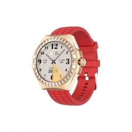 Women's Gold AMOLED 1.3" Smartwatch, Bluetooth Calling, IP68, and 3 Wristbands. Compatible with Android & iPhone, up to 2 days of battery life, and wireless charging.