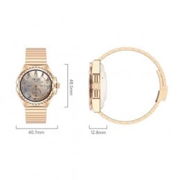 Women's Gold AMOLED 1.3" Smartwatch, Bluetooth Calling, IP68, and 3 Wristbands. Compatible with Android & iPhone, up to 2 days of battery life, and wireless charging.