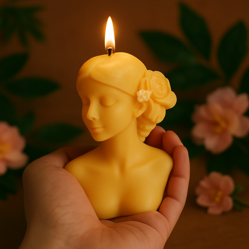Handmade soy wax candle, shaped like a female bust. Vegan fragrances, various colors and sizes. Made in Portugal - ideal for gift giving.