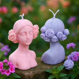 Handmade soy wax candle, shaped like a female bust. Vegan fragrances, various colors and sizes. Made in Portugal - ideal for gift giving.