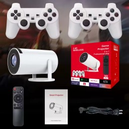 Projetor 2 em 1 Portátil 4k com Android e + 36000 jogos Leve o cinema e os videojogos consigo para qualquer lugar, graças a este fantástico Projetor Projetor 2 em 1 Portátil 4k!