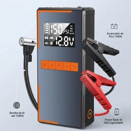 Starten Sie Ihr Auto sicher und schnell. Tragbare Powerbank mit integrierter Reifenpumpe, ideal für Autopannen.