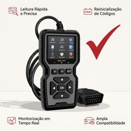Diagnóstico profesional OBD2 Descubre la herramienta de diagnóstico OBD2 que te permite leer códigos de error, restablecer advertencias y monitorizar datos del motor en tiempo real. Fácil de usar.