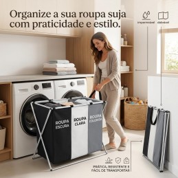 Ce sac à linge se distingue par son design original. Il est également très pratique, grâce à ses trois compartiments permettant de trier le linge par couleur.