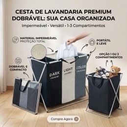 Ce sac à linge se distingue par son design original. Il est également très pratique, grâce à ses trois compartiments permettant de trier le linge par couleur.