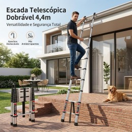 Scala telescopica con ganci rimovibili, pioli singoli e piedini antiscivolo. Ideale per lavorare in quota, con una portata fino a 150 kg.