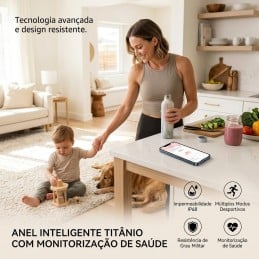 Descubra o anel inteligente com estrutura em aço titânio, monitorização de saúde, modos multi-desportos, resistência à água grau militar