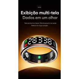 Smart Ring - Anel Inteligente com Mostrador Táctil Anel inteligente com mostrador táctil, carregamento sem fios e monitorização de saúde. Resistente à água, perfeito para o dia a dia ativo de homens e mulheres