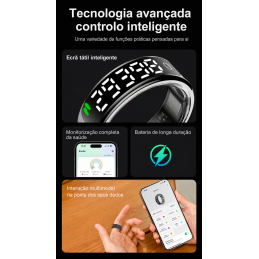Smart ring with touch display, wireless charging, and health monitoring. Water-resistant, perfect for the active daily lives of men and women.