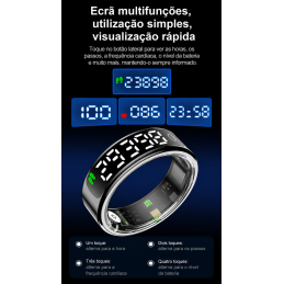 Anello intelligente con display touch, ricarica wireless e monitoraggio della salute. Resistente all'acqua, perfetto per la vita attiva di uomini e donne.